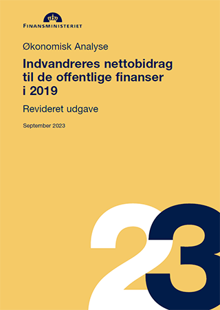 Forside Økonomisk Analyse: Indvandreres nettobidrag til de offentlige finanser i 2019 - revideret version (september 2023)